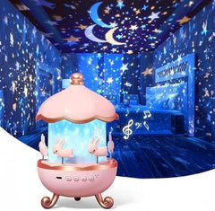 The GlowBunny™ Projector Lamp – 360° Rotating Starry Sky Projector, USB Rechargeable Night Light