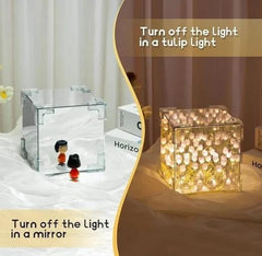 The DIY TulipGlow™ LuxeCube – Elegant 2-in-1 Mirror & Lamp with 20 LED Tulip Lights