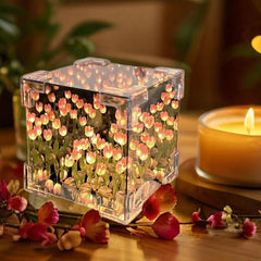 The DIY TulipGlow™ LuxeCube – Elegant 2-in-1 Mirror & Lamp with 20 LED Tulip Lights